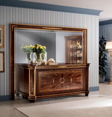 Produktbild von Buffet Kommode Kommoden Wohnzimmer Wandschrank + Spiegel Italienische Möbel XXL