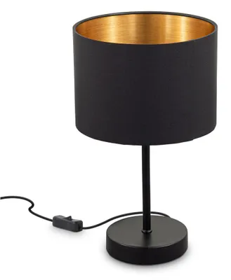 Image de B.K.Licht lampe de table, abat-jour en tissu noir-or, douille E27, Ø 20cm, interrupteur câble, câble de 140cm, livrée sans ampoule, lampe de chevet