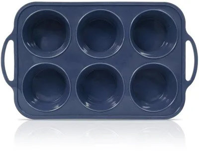 Produktbild von Ibenzoa® Silikon-Muffin-Backform mit verstärktem Metallrahmen & ergonomischen Griffen, 6 extra große Mulden, antihaft, BPA-frei, Grau, 38 x 22,8 x 5 cm