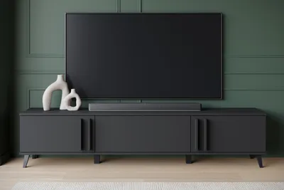Produktbild von MINIO go for it, Lowboard "HURON", TV-Schrank 180 cm, 3 Türen, Push-to-Open, Kunststofffüße, Schwarz Farbe