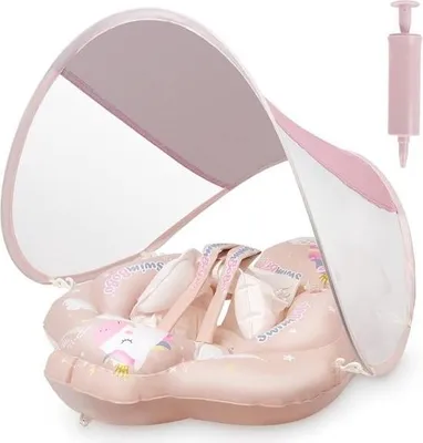 Produktbild von Inflatable swimming float for babies - Baby Swim Ring with Removable Sunshade - swimming ring - swimming trainer - for ages 3-12 months - baby float - S - pink