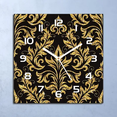 Produktbild von Deko Glasuhr Wanduhr 30x30 Blume golden schwarz Quarz Küchenuhr Bürouhr