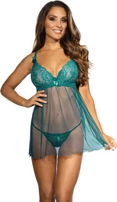 Obrázek produktu pro V-9709 babydoll & string zelená S, košilka z měkkých materiálů