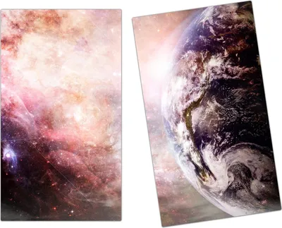 Produktbild von Spritzschutz Herdabdeckplatte Schneidebrett aus Glas Erde und Galaxie 2-Teilig (60x52cm)