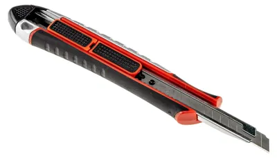 Produktbild von Profi Cuttermesser mit Klingenrückzug 2in1 Sicherheitsmesser 9mm Klinge Metallschaft
