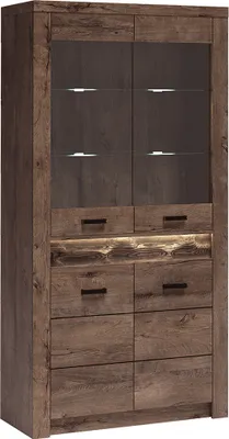 Produktbild von Vitrinenschrank modern in Esche dunkel mit LED Beleuchtung INGENIO-161