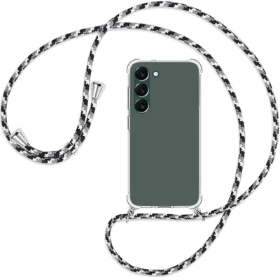 Produktbild von Handykette Backcover-Schutzhülle mit Band (Metall silberfarben) für Samsung Galaxy S23 Plus - schwarz/grau/weiß