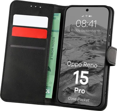Produktbild von Handyhülle mit Klappe für Oppo Reno 15 Pro, Bizon Case Pocket, Schwarz