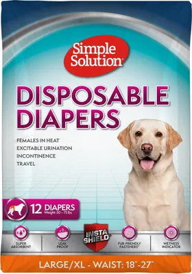Imagen del producto de Pañales desechables para perras Simple Solution True Fit, talla L/XL, paquete de 12 unidades