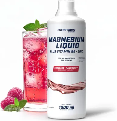Produktbild von Energybody Magnesium Liquid, Magnesium Flüssig hochdosiert, flüssiges Magnesium mit Vitamin B6 & Zink, Himbeere Geschmack