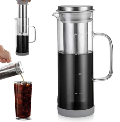 Immagine prodotto di Macchina per caffè freddo con filtro in acciaio inossidabile - Caraffa in vetro da 800 ml per caffè freddo e tè freddo