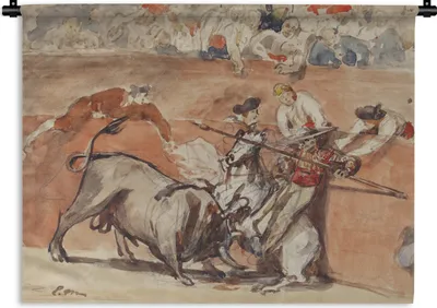 Produktbild von MuchoWow® Wandteppich Wandbehang Stierkampf - Edouard Manet 120x90 cm Tapisserie Dekoration Wandtuch - Wohnen - Aufhänger für die Wand
