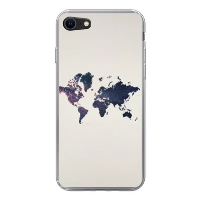 Produktbild von MuchoWow® Handyhülle Schutzhülle Hülle für iPhone SE 2020 Weltkarte - Licht - Rot Silikon Softcase Handy Hülle - Kartenbesitzer