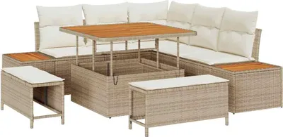 Image de Ensemble de canapés de jardin vidaXL, 8 pièces, 7 places, couleur beige, en résine tressée