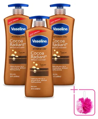 Immagine prodotto di 3 confezioni di crema corpo illuminante al cacao Vaseline - Nutriente intensamente - 600 ml - Confezione - 3 pezzi