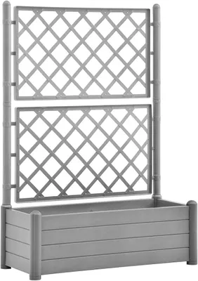 Produktbild von Pflanzkübel mit Spalier 100x43x142 cm - 90L Hochbeet mit Rankgitter aus PP für Kletterpflanzen, Steingrau Rankhilfe Blumenkasten für Garten, Balkon und Terrasse