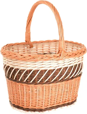 Obrázok produktu pre Aqbau® prútený nákupný košík 38 x 30 x 24 cm, košík upletený z prútia, piknikový košík, košík na huby, košík s uchom, pletený košík, dvojfarebný, ručne vyrobený