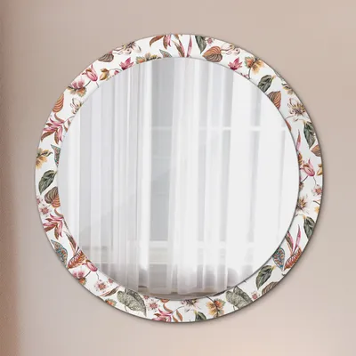 Produktbild von Runder Spiegel mit Modernem Aufdruck - Dekospiegel Wandmontage -Vintage Blumen- Ø90cm
