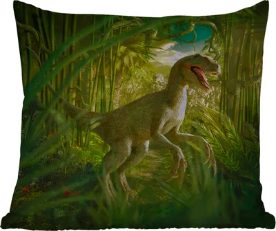 Produktbild von MuchoWow® Outdoor Kissen - Dinosaurier - Pflanzen - Grün - Illustration - Kinder - Jungen - 50x50 cm - Wetterfest - Lounge Kissen - Komfortabel - Kissen mit Bild