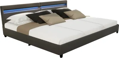 Produktbild von HOME DELUXE - LED Bett NUBE - Dunkelgrau, 270 x 200 cm - inkl. Matratze, Lattenrost und Schubladen I Polsterbett Design Bett inkl. Beleuchtung