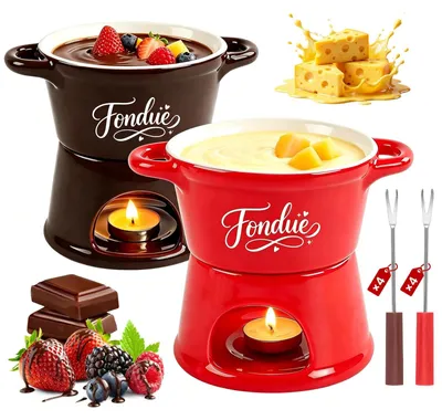 Obrázok produktu pre Sada na fondue z keramiky – mini fondue na čokoládu s 8 vidličkami