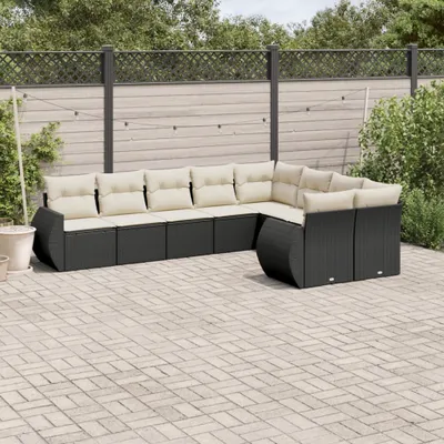 Produktbild von Design 9-tlg. Garten-Sofagarnitur mit Kissen Schwarz Poly Rattan, Gartensofas 2024 Neu
