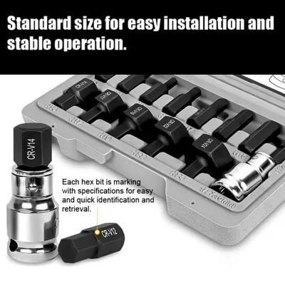 Image de 14pcs 1/2in Hex Bit Socket Set Electric Wrench Ratchet Wrench Hex Bits Accessory Car Repairing Machine Maintenance Tools Kit