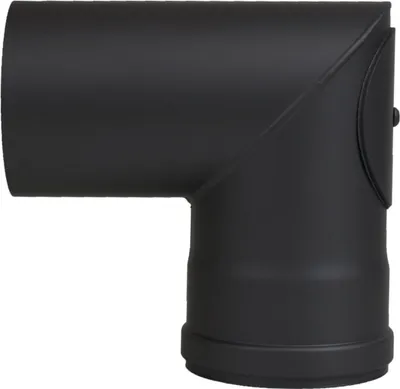 Produktbild von Pelletofen Bogen 90° mit Reinigungsverschluss, einmal abgewinkelt, schwarz metallic