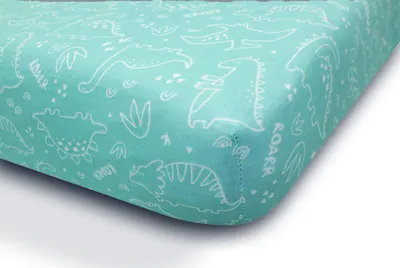 Obrázek produktu pro Prostěradlo MUSLIN DESIGN 60x120x10 tyrkysové s dinosaury