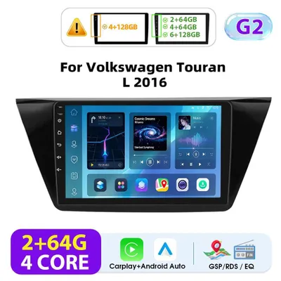 Produktbild von Für Volkswagen Touran L 2016 - 2DIN Android Autoradio - 25,4 cm Touchscreen - Kabelloses CarPlay - 2GB RAM 64GB ROM - 1024×600 - GPS/FM - Schwarz