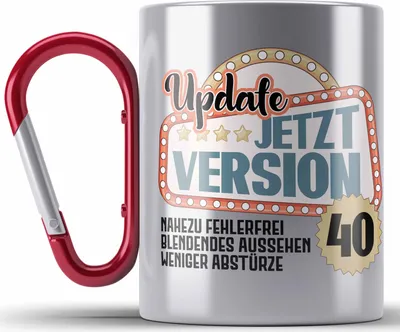 Produktbild von Trendation - 40. Geburtstag Frauen Edelstahl Tasse Karabiner Geschenk Geschenkidee 40er Geburtstag Mutter Mama Version 40 Männer Mann (Rot)