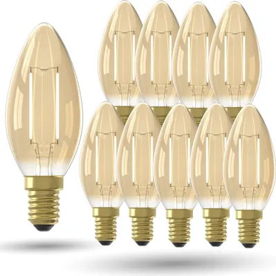 Produktbild von LED Lampe E14, B35 Kerze, Filament Gold, 2100K Warmweiß Licht, nicht dimmbar, 10er Pack