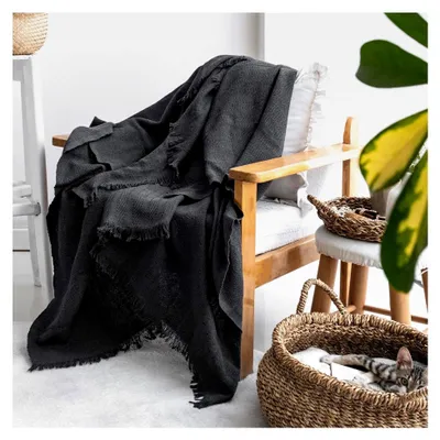 Produktbild von Baumwolldecke, weiche Überwürfe für Sessel, Sofa, Einzelbett, Dunkelgrau, 170 x 200 cm