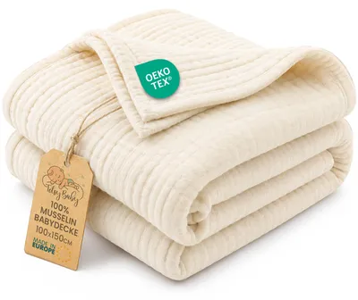 Produktbild von Musselin Decke Baby 100x150 cm Sommerdecke Musselindecke Babydecke Hellbeige