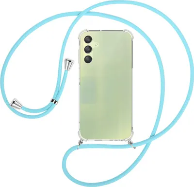 Produktbild von Handykette Backcover-Schutzhülle mit Band (Metall silberfarben) für Samsung Galaxy A15  - himmelblau