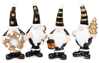 Produktbild von 4 Wichtel Nikolaus Santa Figuren - Gold weiß schwarz 9 cm Weihnachten