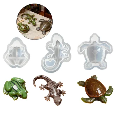 Produktbild von 3 Stück 3D-Silikon-Formen, Tiermotive (Schildkröte, Frosch, Eidechse), für DIY, Seifen, Miniaturhäuser & Gartendeko geeignet