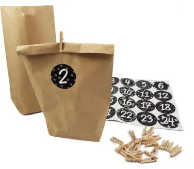 Image de Sacs en papier et 24 autocollants - couleur : noir - Calendrier de l'Avent