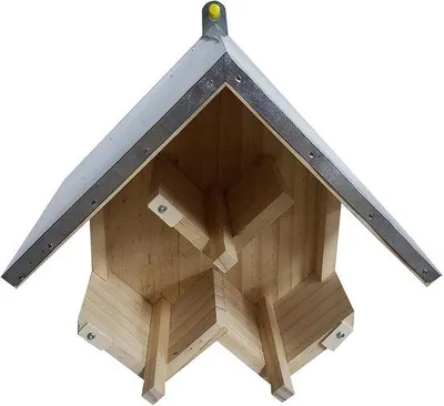 Produktbild von Unyqoos® Vogelfutterstation aus Kiefernholz für Gartenvögel, Metall-Dach, Halter für 3 Erdnussbutter-Gläser, zum Aufhängen, 24 x 16 x 16 cm
