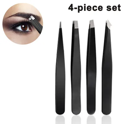 Produktbild von Pinzette Set Edelstahl Schrägspitze & Präzision Gesichtshaarentfernung Pinzette, Augenbrauenhaar, Splitter, Mitesser, eingewachsenes Haar / Zeckenentferner-Enden treffen perfekt