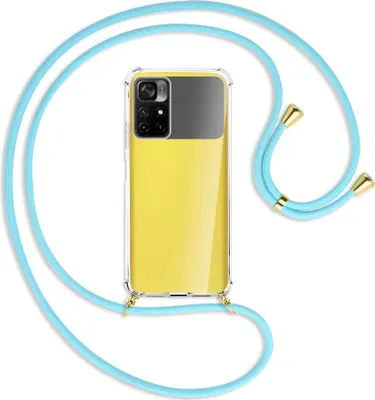 Produktbild von Handykette Backcover-Schutzhülle mit Band (Metall goldfarben) für Xiaomi Redmi Note 11 - himmelblau