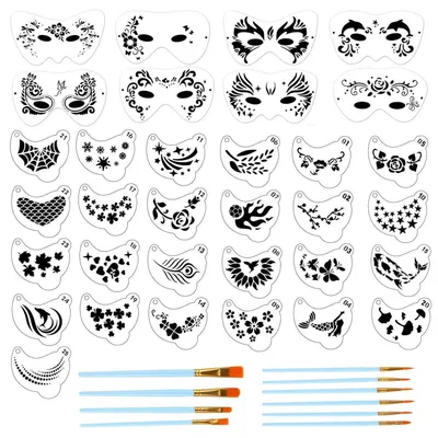 Immagine prodotto di Set di stencil per trucco viso, 43 pezzi, con pennelli, modello _H