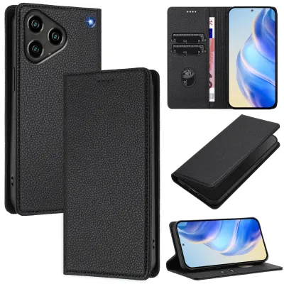 Immagine prodotto di Custodia per telefono cellulare in pelle Litchi per ZTE Blade A76 4G Portafoglio slot per schede stand funzione cover nero