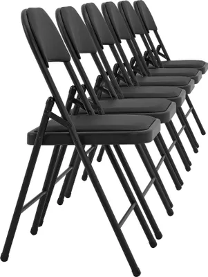 Produktbild von Krzesło konferencyjne zestaw 6 składanych krzeseł tapicerowanych metalową sztuczną skórą, czarne