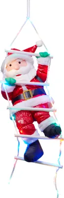 Produktbild von Weihnachtsmann auf Strickleiter, die Leiter ist mit 30 bunten LEDs beleuchtet, kletternder Nikolaus für Innen- und Außen (traditionell)