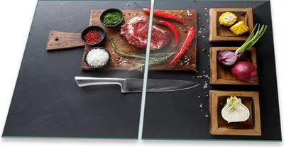 Produktbild von Herdabdeckplatte Glaskeramik 2-Teilig 2x40x52 Essen Bunt Abdeckung Spritzschutz Glas