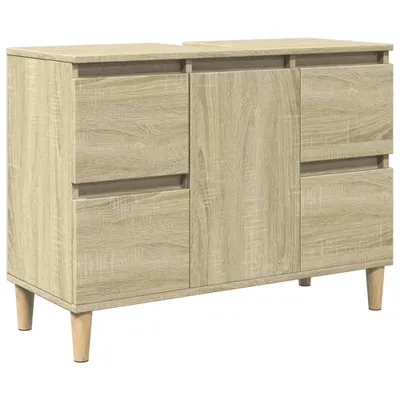 A light brown wooden cabinet with four doors and four legs, shown from the front.