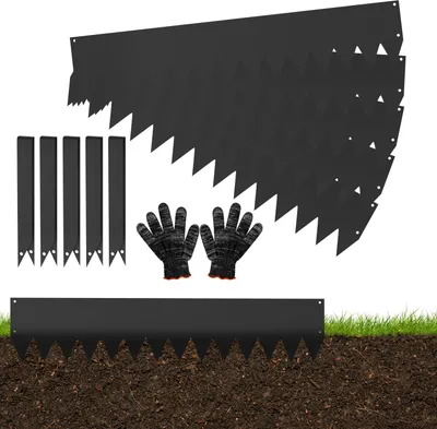 Immagine prodotto di Jayseuw bordatura del prato con punte in metallo 100 x 20 cm 45 m bordatura dell'aiuola bordatura del prato zincata bordatura dell'aiuola palizzata incl. guanti nero