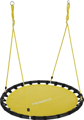 Produktbild von Relaxdays Nestschaukel, runde Hängeschaukel, für Kinder & Erwachsene, verstellbar, draußen, Ø: 120 cm, bis 100 kg, gelb
