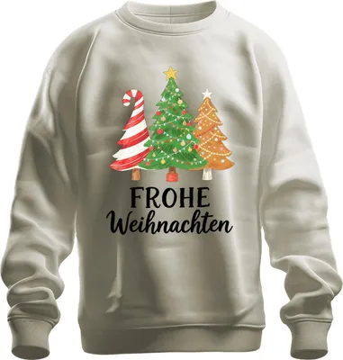 Produktbild von FROHE Weihnachten Weihnachtsbaum Tannenbaum Zuckerstange Lebkuche Uni Sweatshirt Pullover, Natur, XL